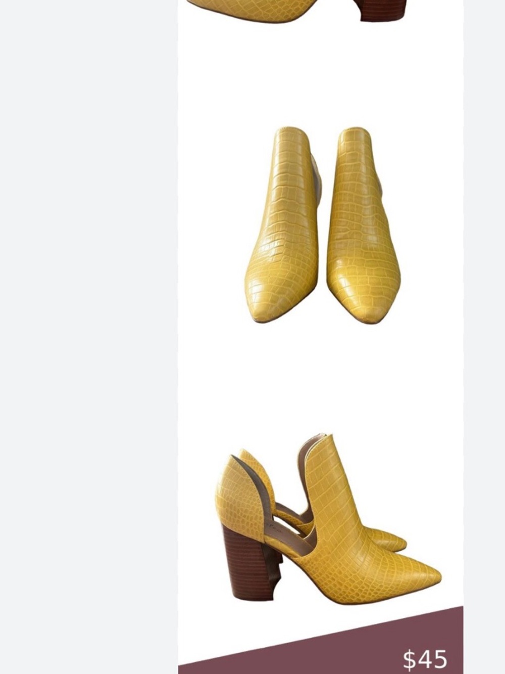 Charles David Yellow Croc-Embossed Pointed Toe Block Heel Mules